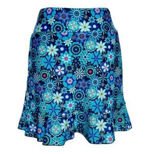 Katherine Way Venice Ruffle Hem Skort in Bold Blossoms Blue XS NWT